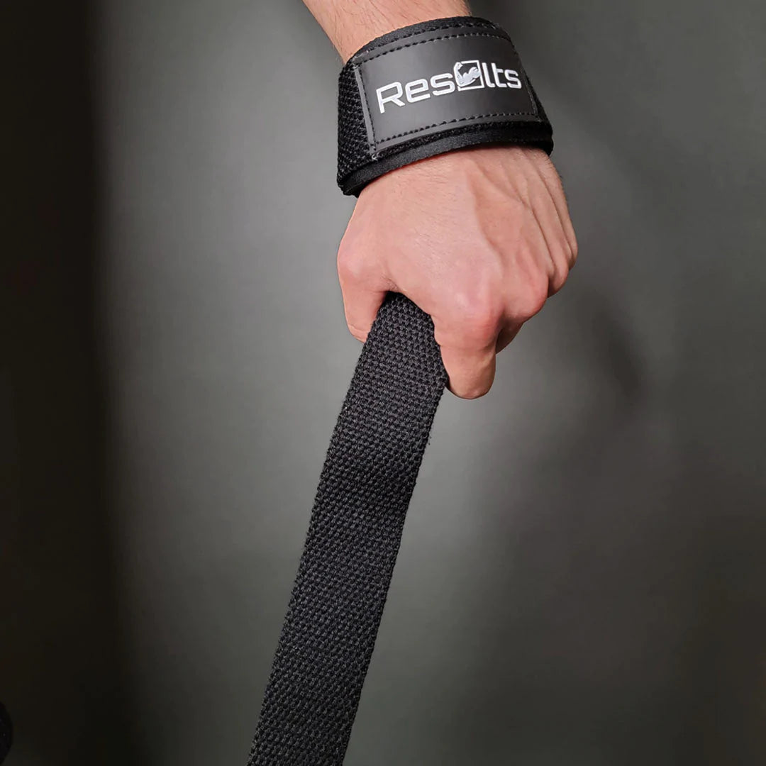 results box black padded lifting straps for deadlifting and back workouts. improve grip